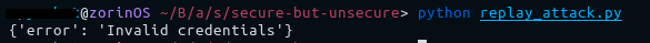 Hasil eksekusi script Python untuk bypass x-signature dan replikasi request login