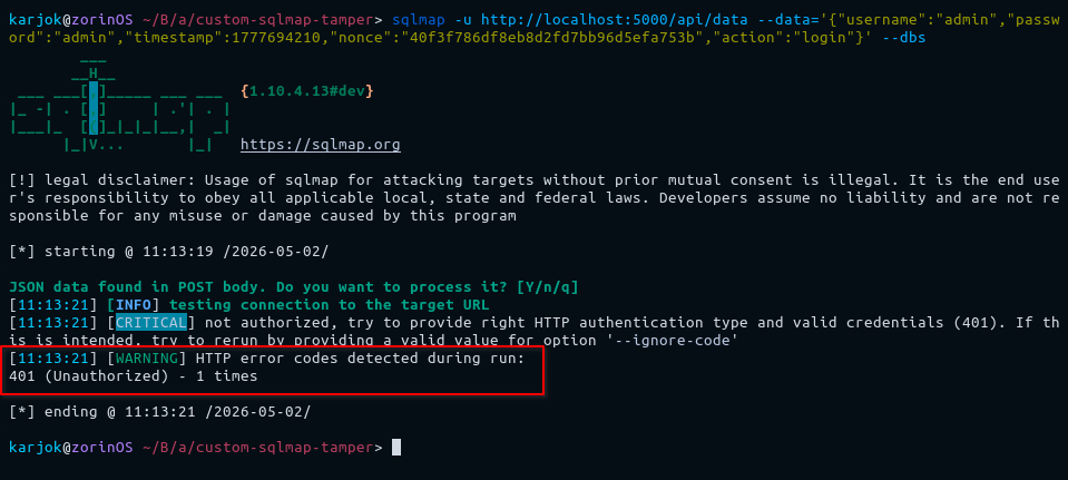 SQLMap Unauthorized Error